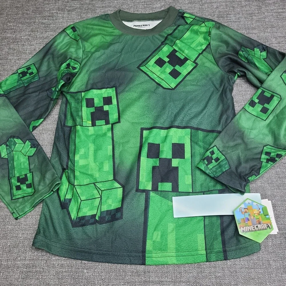 Minecraft Boys' Pajama Set Size Medium 8/10 Green Top Pants with Socks